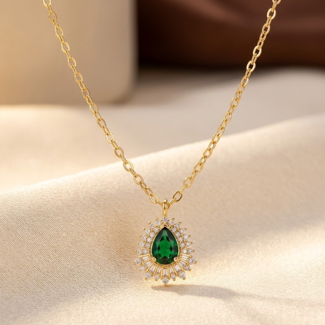 Gold Emerald Teardrop Necklace