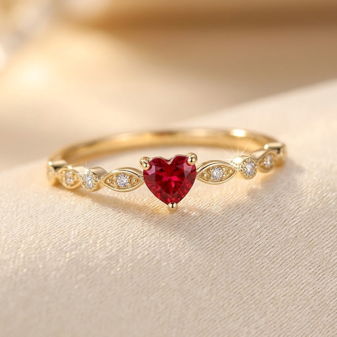 Gold Ruby Heart Ring