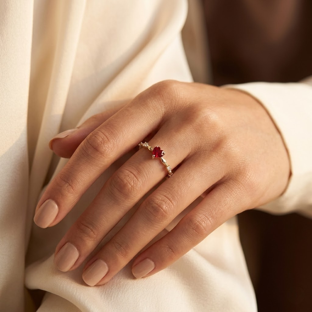 Gold Ruby Heart Ring