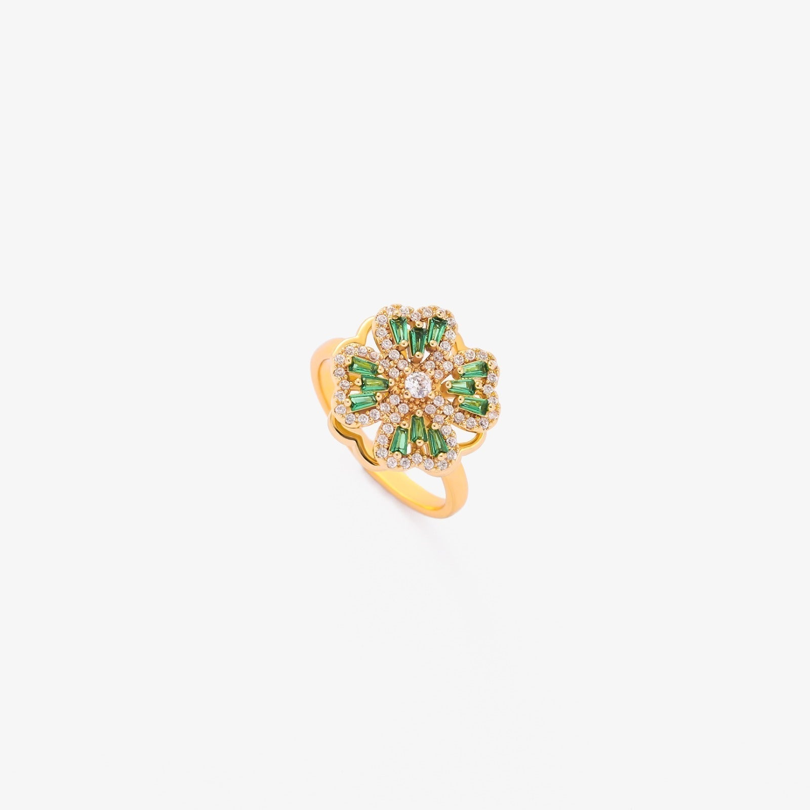 Gold Emerald Floral Ring