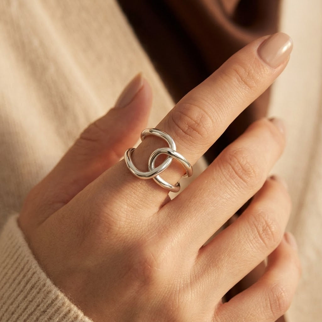 Silver Interlocking Open Ring