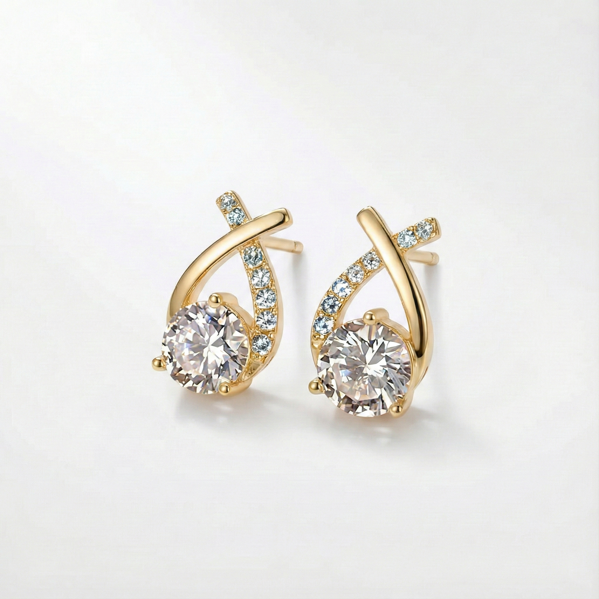 Leni - Gold Earrings with Cross and Zirconia