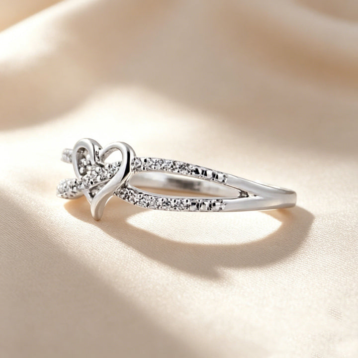 Intertwined Heart Paved Double Band Ring