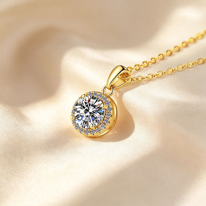 Round Center Halo Moissanite Pendant Necklace