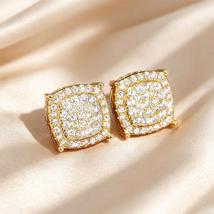Elegant Square Pavé Diamond Stud Earrings