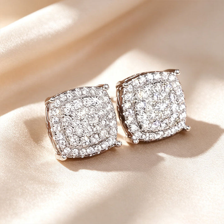 Elegant Square Pavé Diamond Stud Earrings