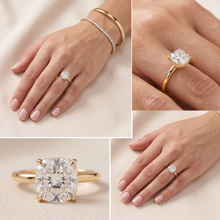 Cushion Cut Hidden Pavé Solitaire Ring