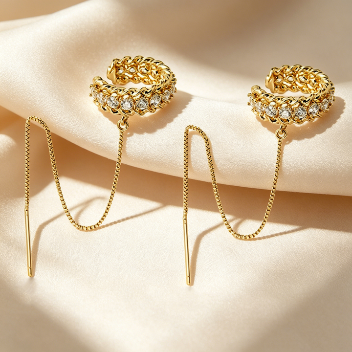 Braided Pavé Ear Cuff &amp; Chain Threader Earrings