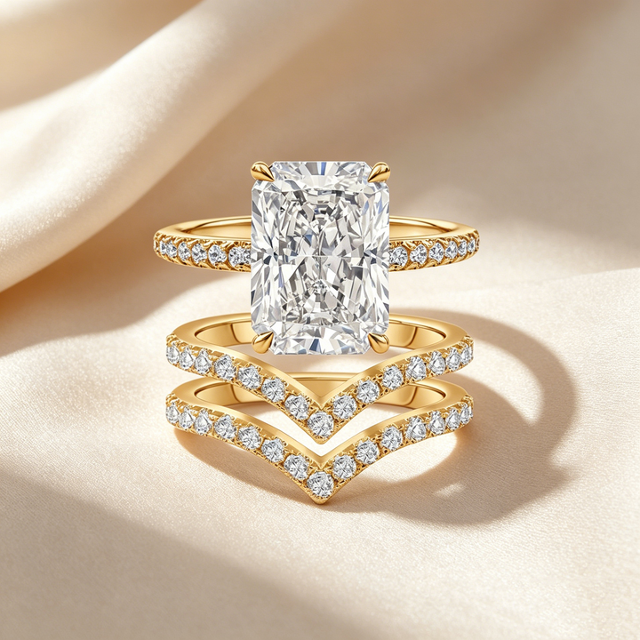Radiant Cut Moissanite Ring Set