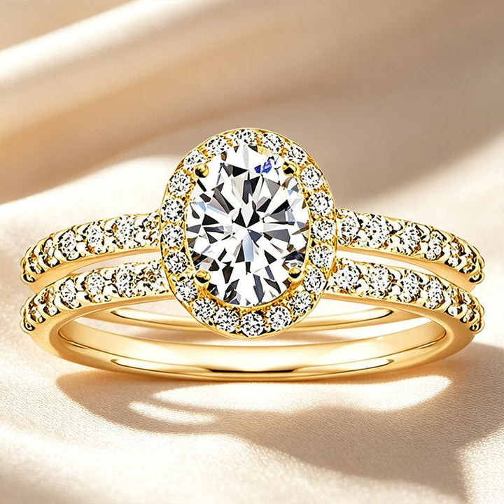 Classic Oval Center Stone Halo Stackable Ring Set