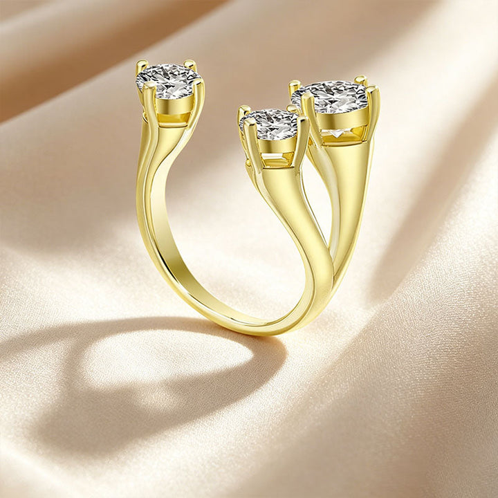 Three Stone Asymmetrical Open Ring