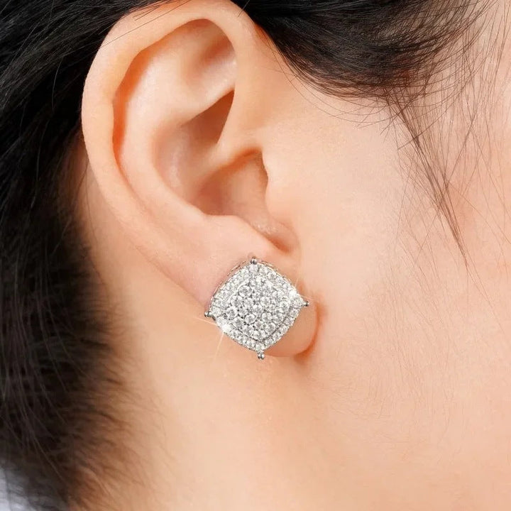 Elegant Square Pavé Diamond Stud Earrings