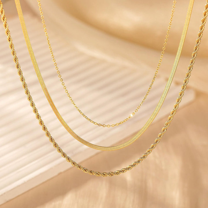 Minimalist Herringbone &amp; Snake Chain Layered Necklace
