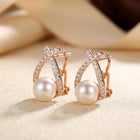 Gold Crisscross Pearl Stud Earrings 2