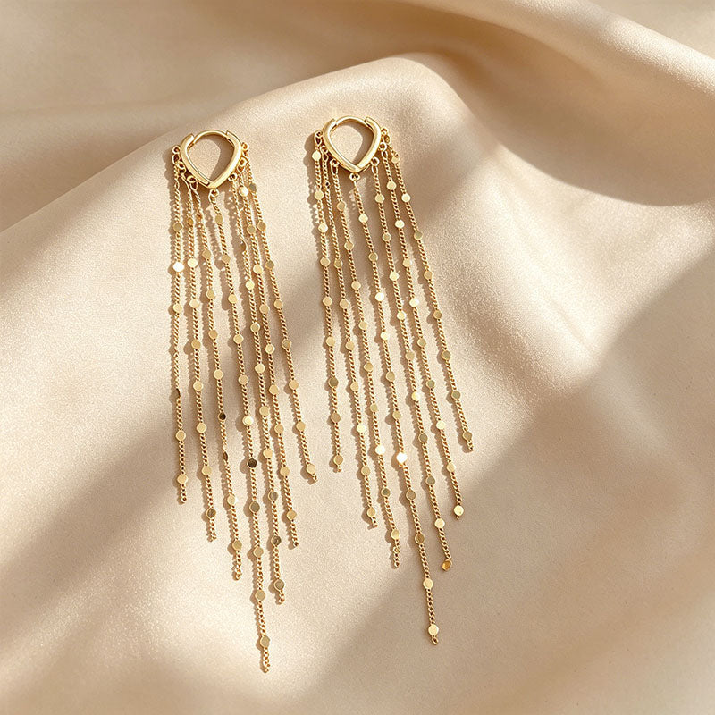 Heart Clasp Multi-Layer Disc Tassel Long Drop Earrings