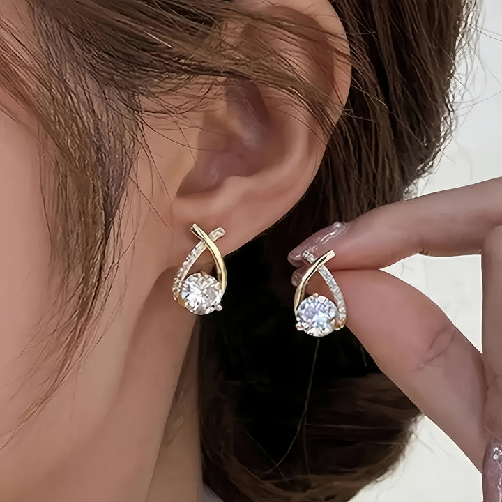 Leni - Gold Earrings with Cross and Zirconia