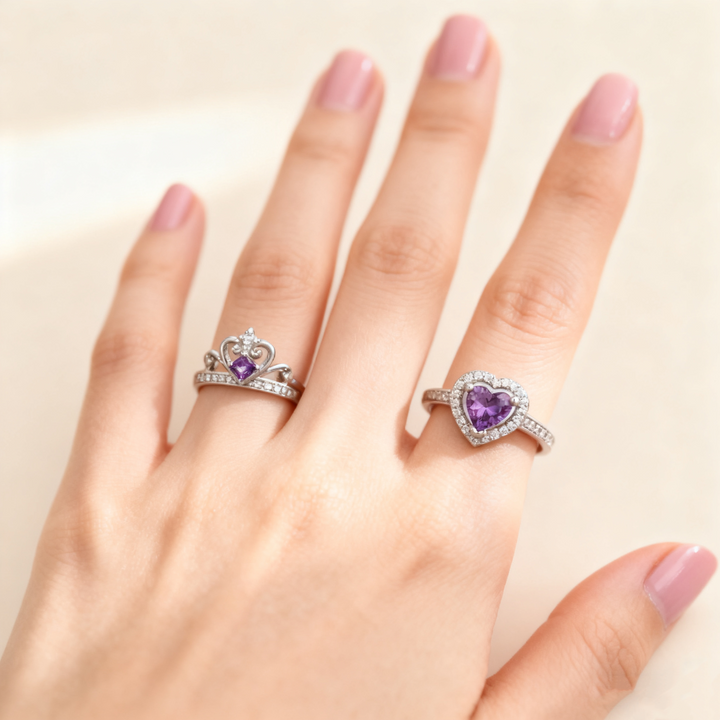 Amethyst Crown Ring Set