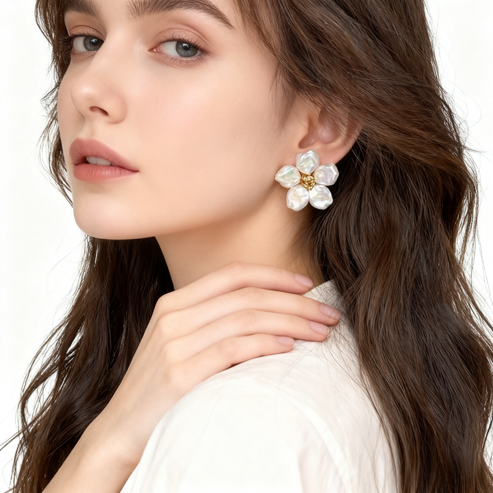 Pearl Flower Button Cover Cufflinks &amp; Earrings