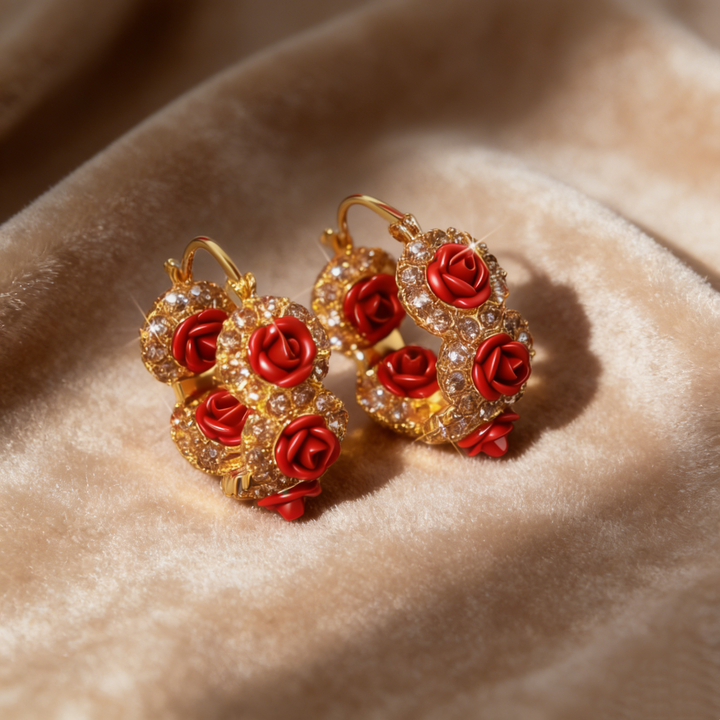 Elegant Red Rose Earrings