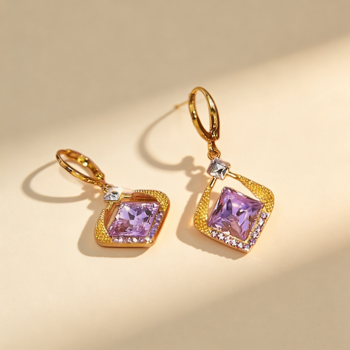 Natural Crystal Rhombus Earrings