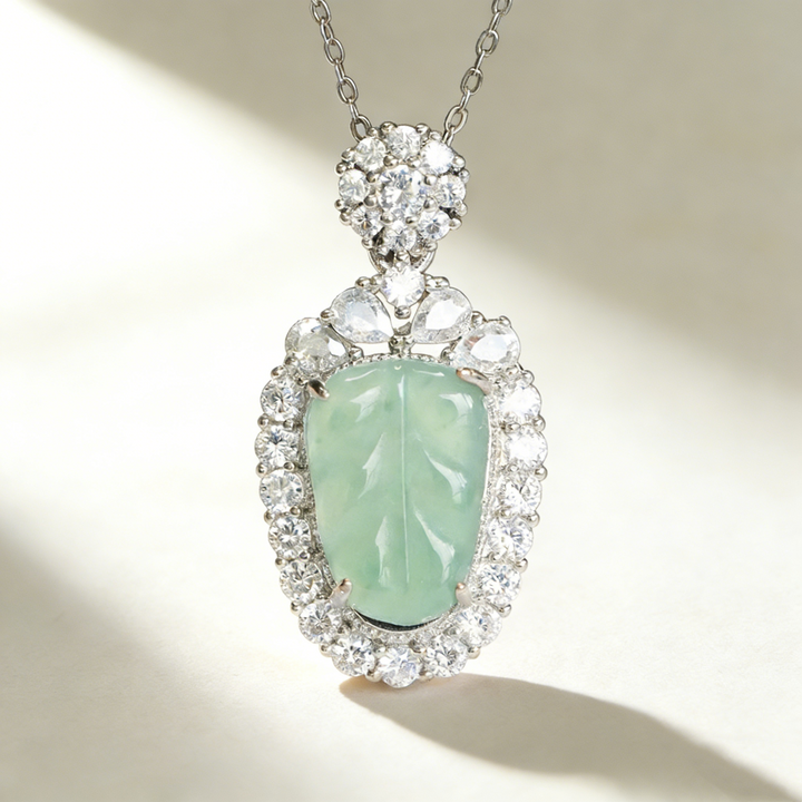 Natural Blue Jade Leaf Pendant Necklace