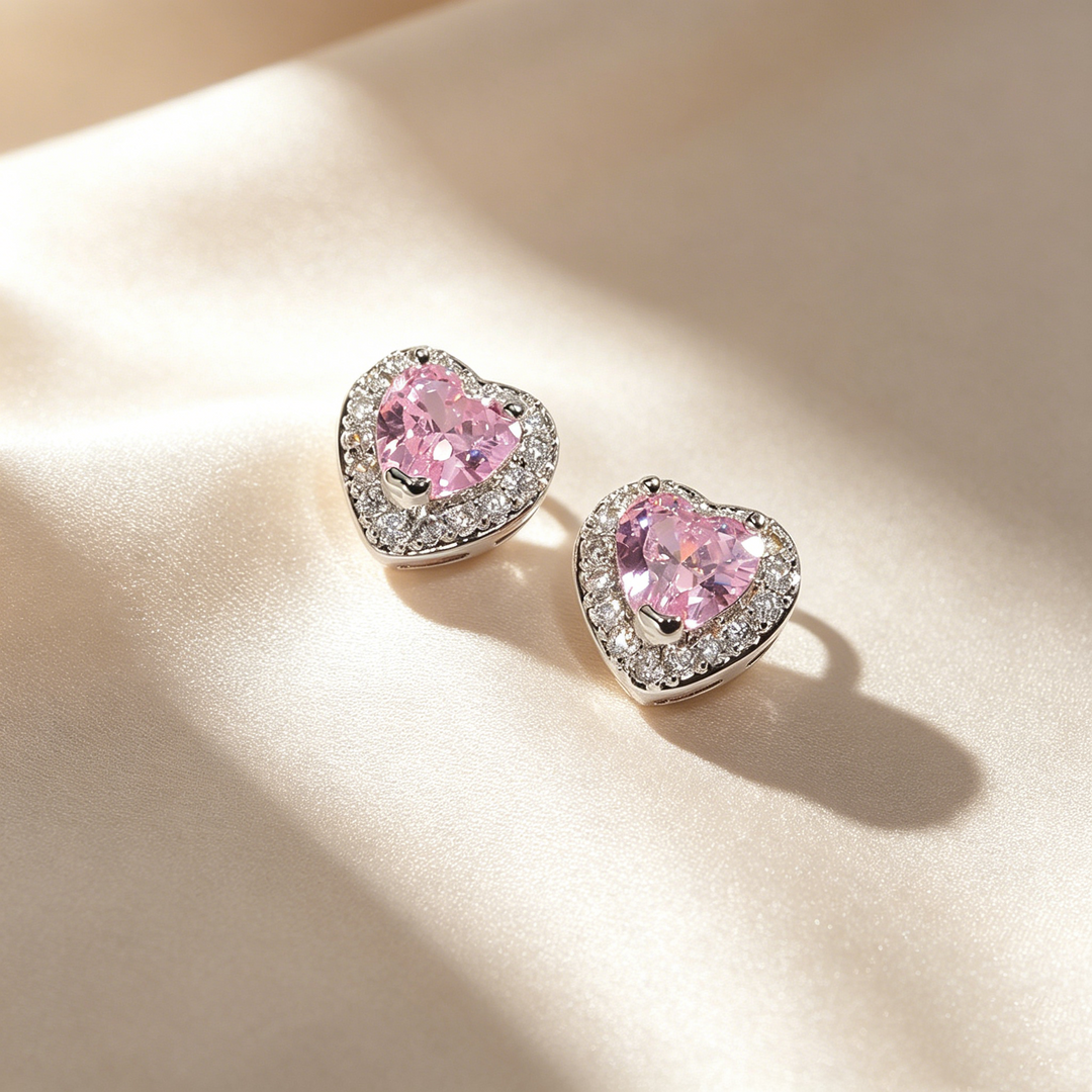 Heart Crystal Halo Stud Earrings
