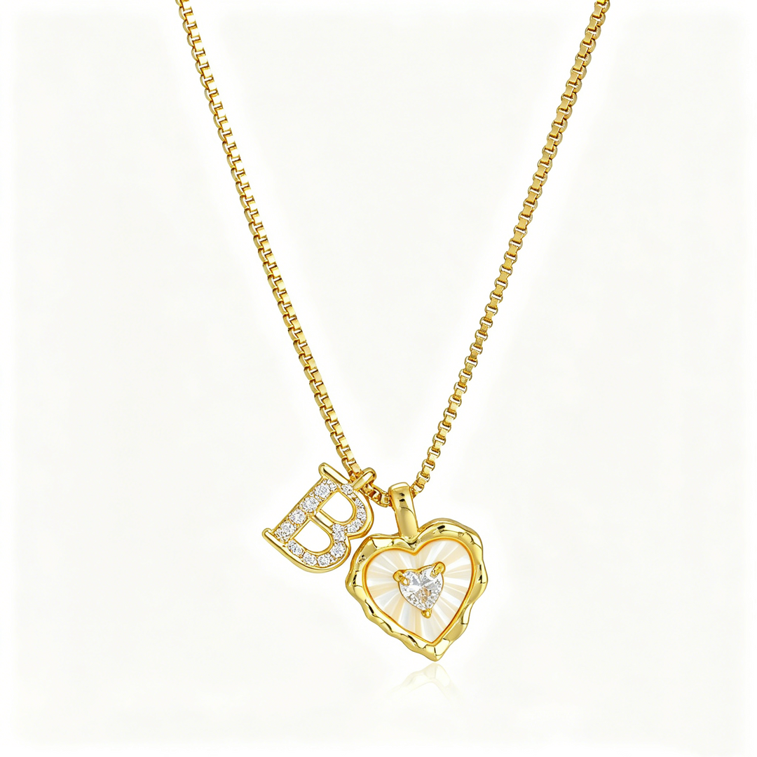 Personalized Pearl Heart Initial Necklace