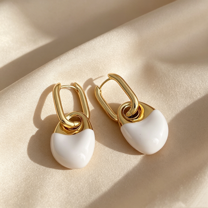 Modern Bean Drop Hoop Earrings