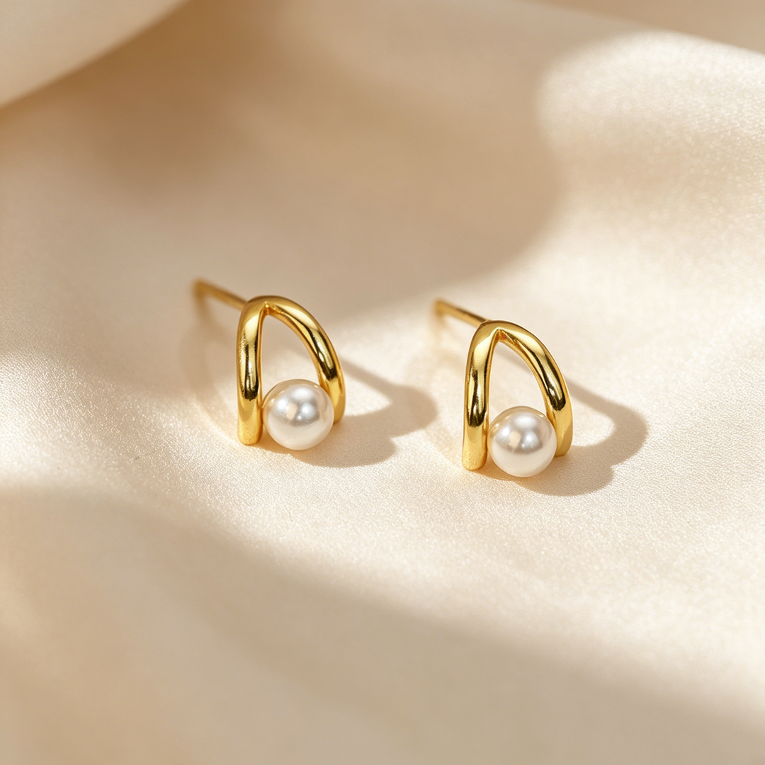 Refined Pearl Embrace Stud Earrings