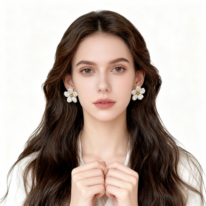 Pearl Flower Button Cover Cufflinks &amp; Earrings