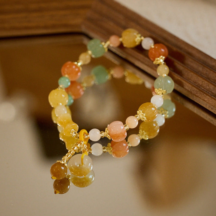 Colorful Peace Buckle Natural Emerald Jade Stone Bracelet