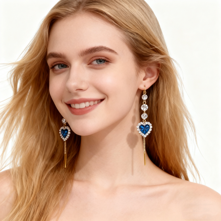 Blue Crystal &amp; Diamond Threader Earrings