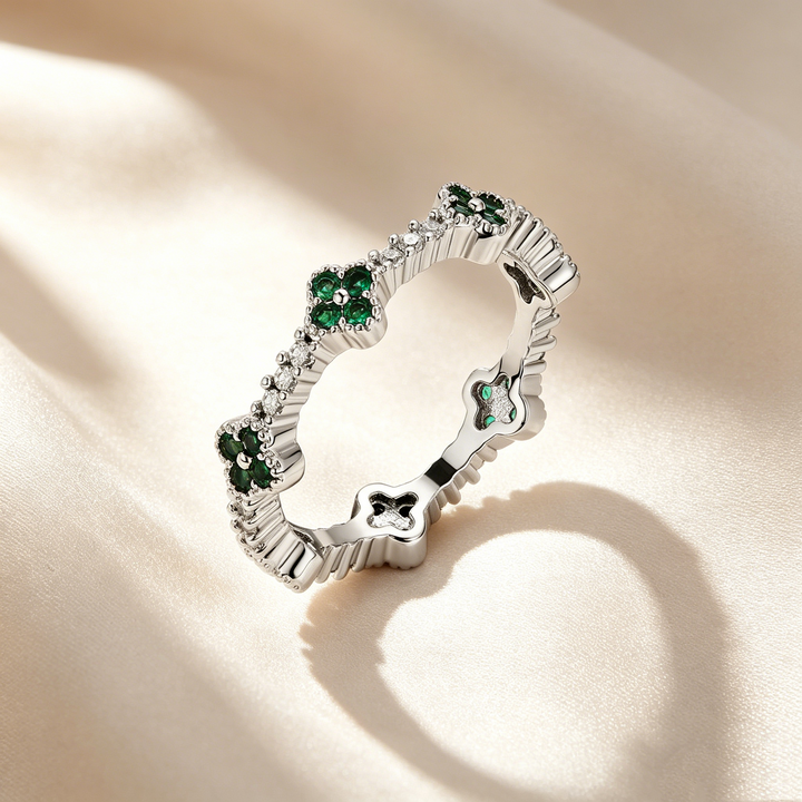 Four-Leaf Clover Crystal &amp; Moissanite Ring