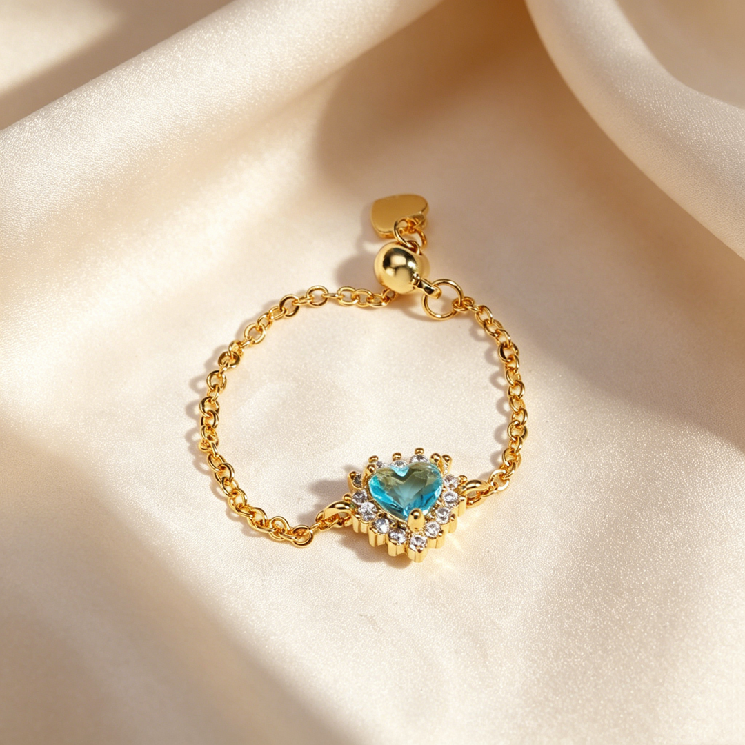 Adjustable Heart Crystal Chain Ring