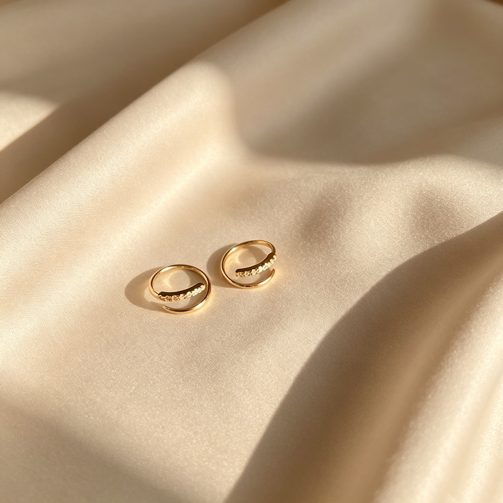 Sparkling Hoop Earrings &amp;  Wave Ear Cuff Set