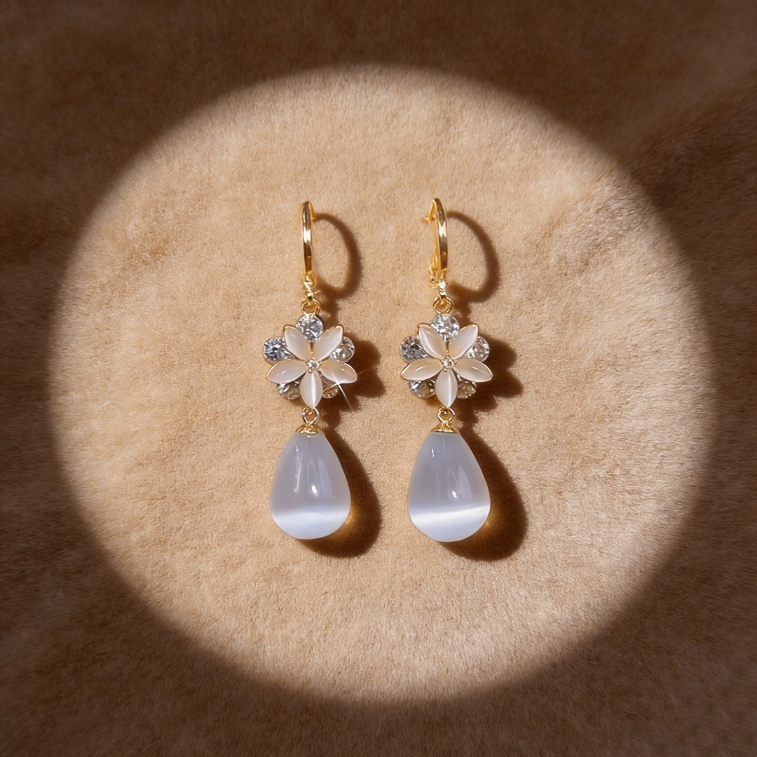 Natural Cat's Eye Flower Drop Earrings