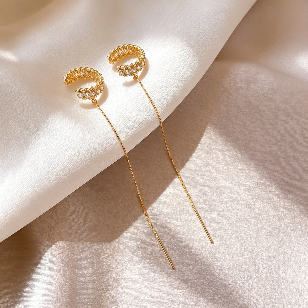 Braided Pavé Ear Cuff & Chain Threader Earrings