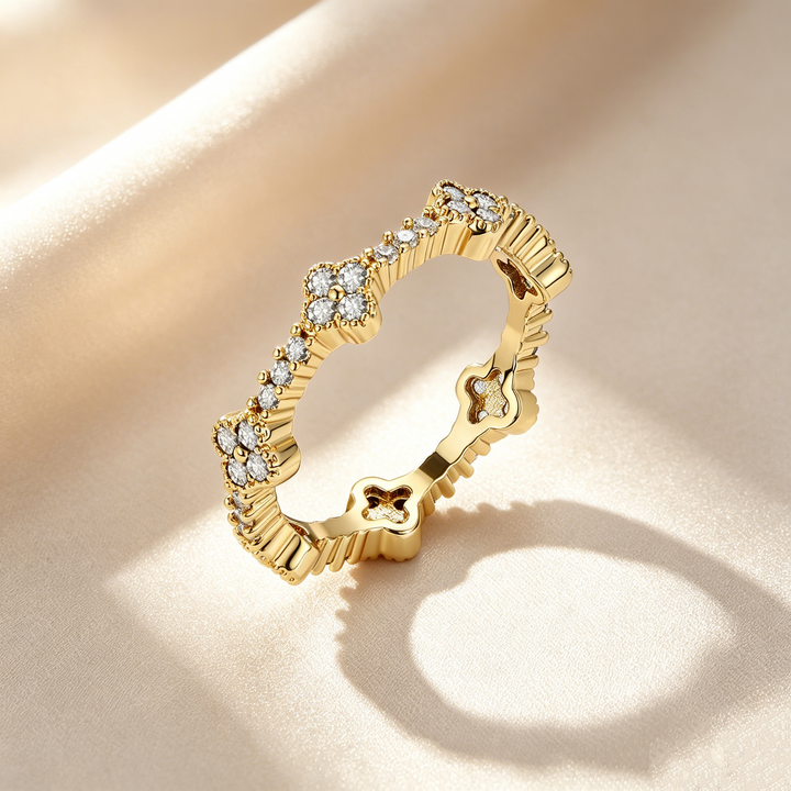 Four-Leaf Clover Crystal &amp; Moissanite Ring