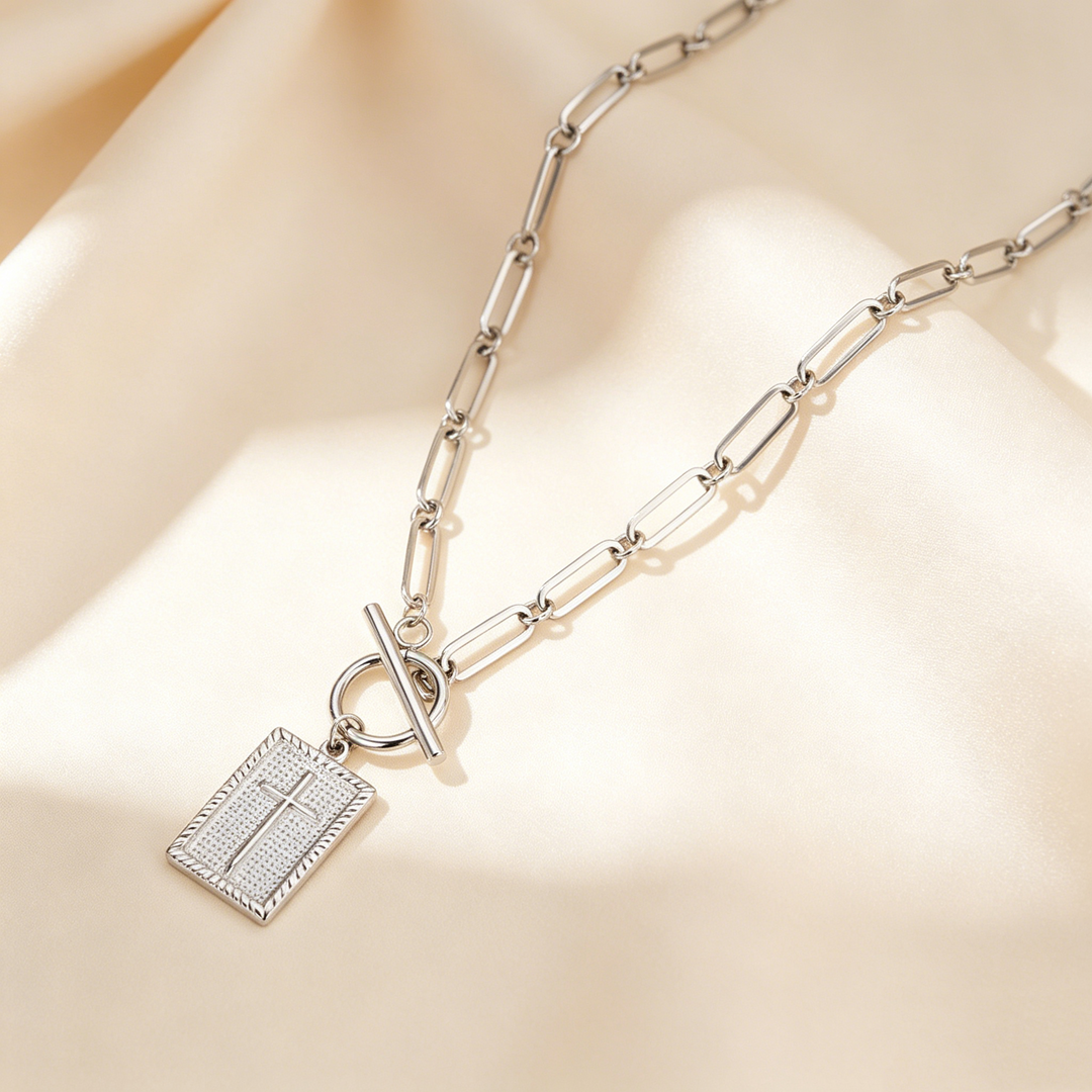 Faith Cross Medallion OT Clasp Necklace