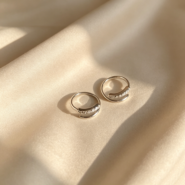 Sparkling Hoop Earrings &amp;  Wave Ear Cuff Set