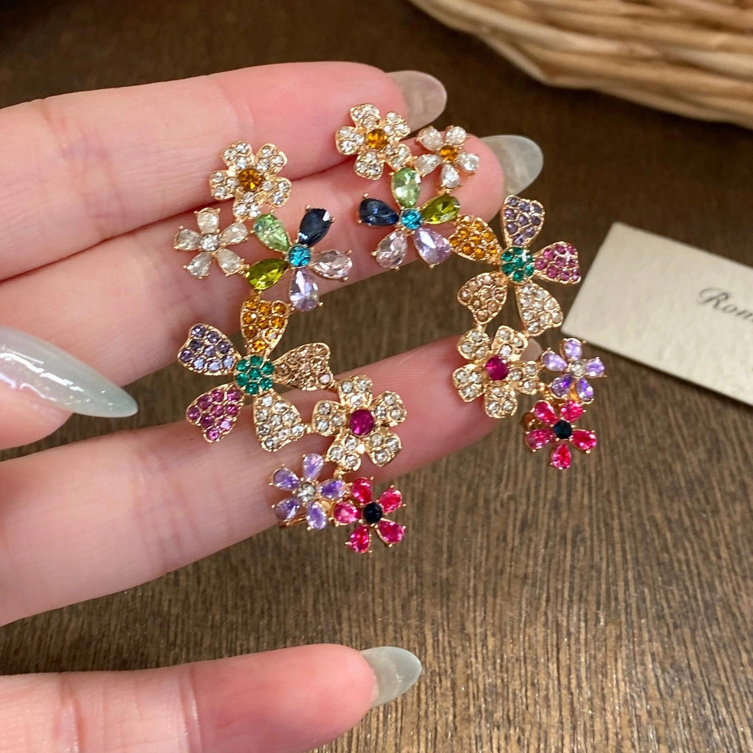 Colorful crystal flower earrings