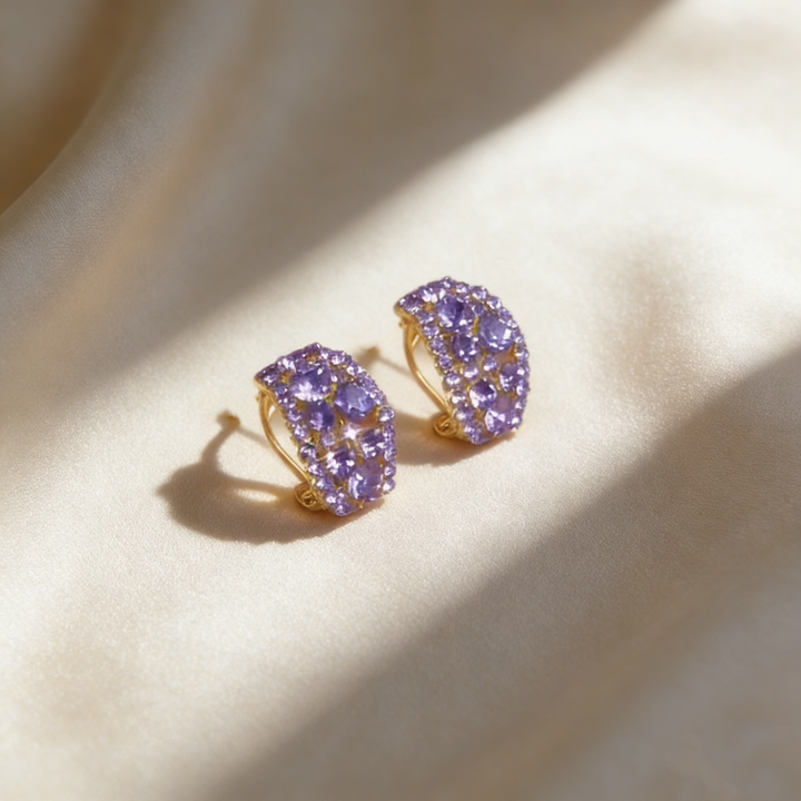 Elegant Natural Amethyst C-Hoop Earrings