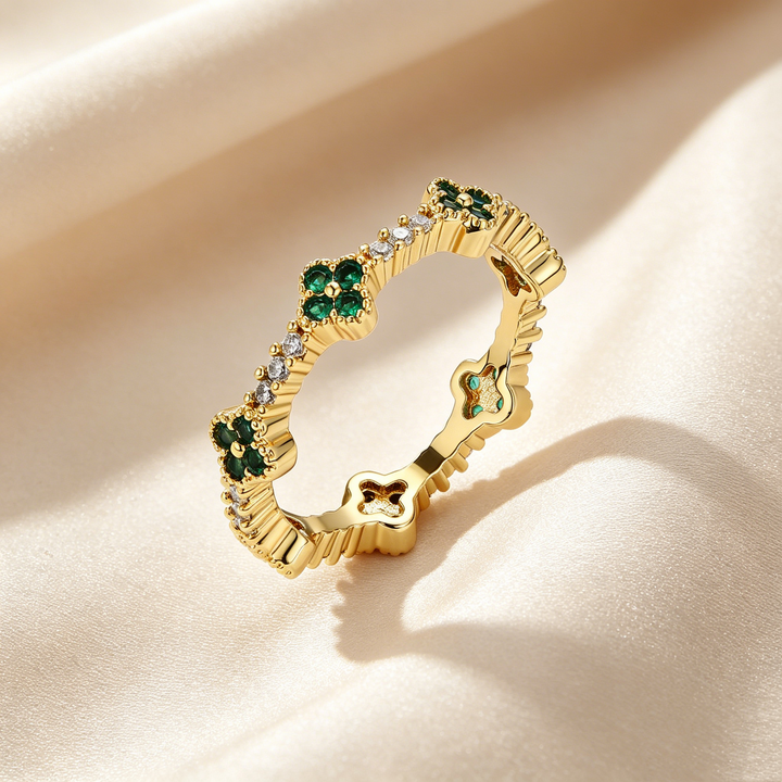 Four-Leaf Clover Crystal &amp; Moissanite Ring
