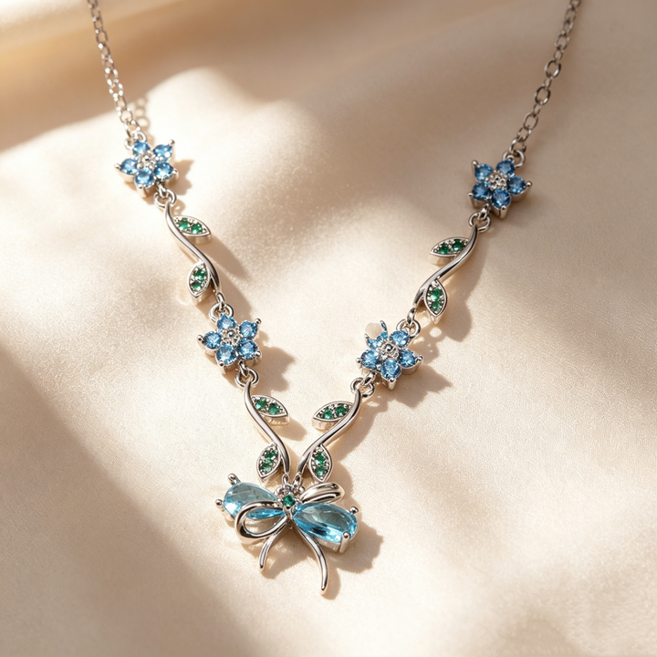 Blue Crystal Floral Butterfly Jewelry Set
