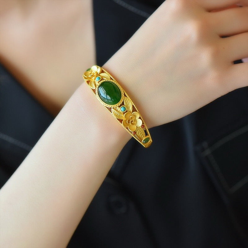 Plum Leaf Natural Emerald Jade Stone Bracelet