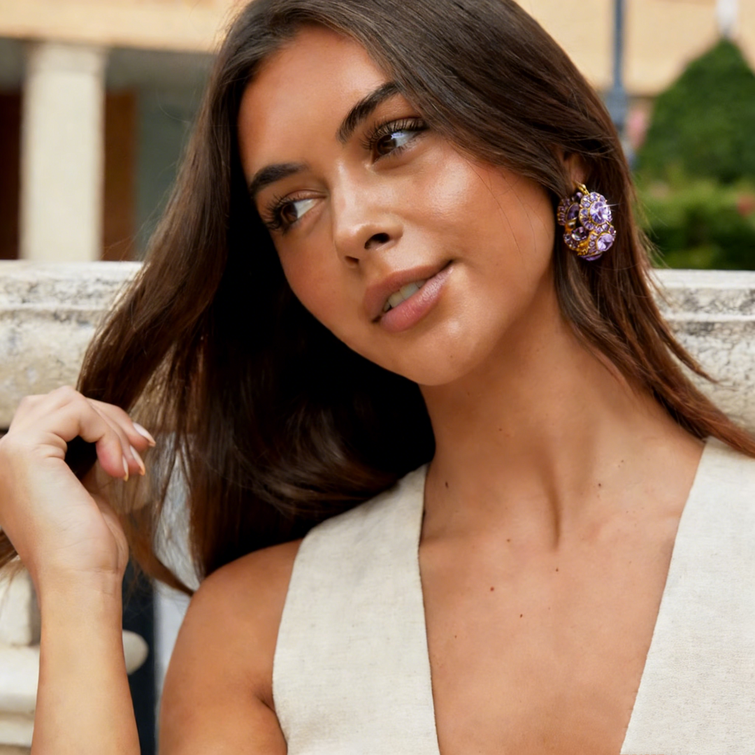 Natural Amethyst Flower Earrings
