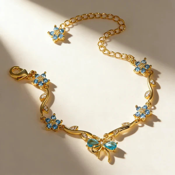 Blue Crystal Floral Butterfly Jewelry Set