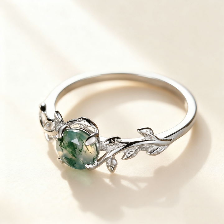 Moss Agate Vine Ring