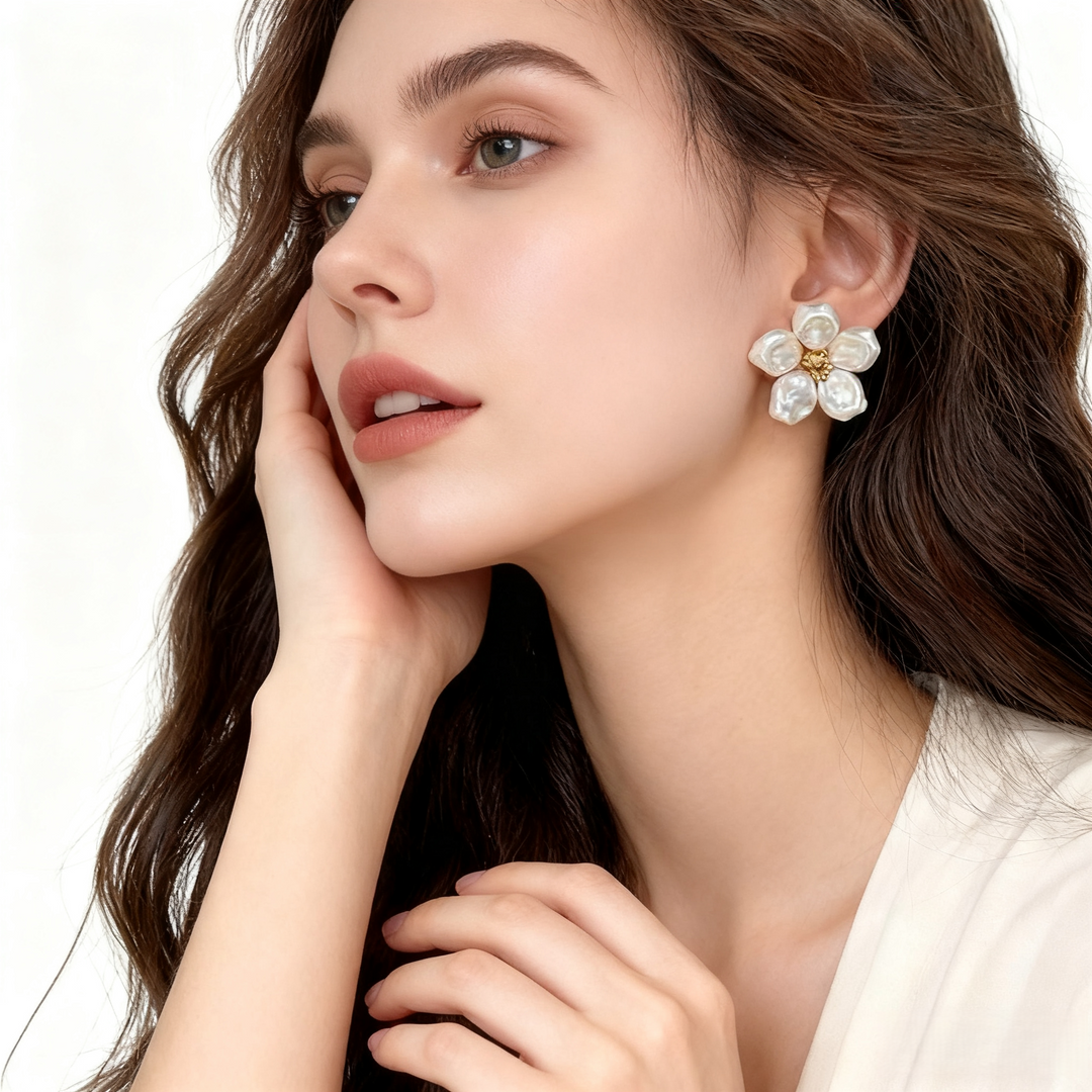 Pearl Flower Button Cover Cufflinks & Earrings