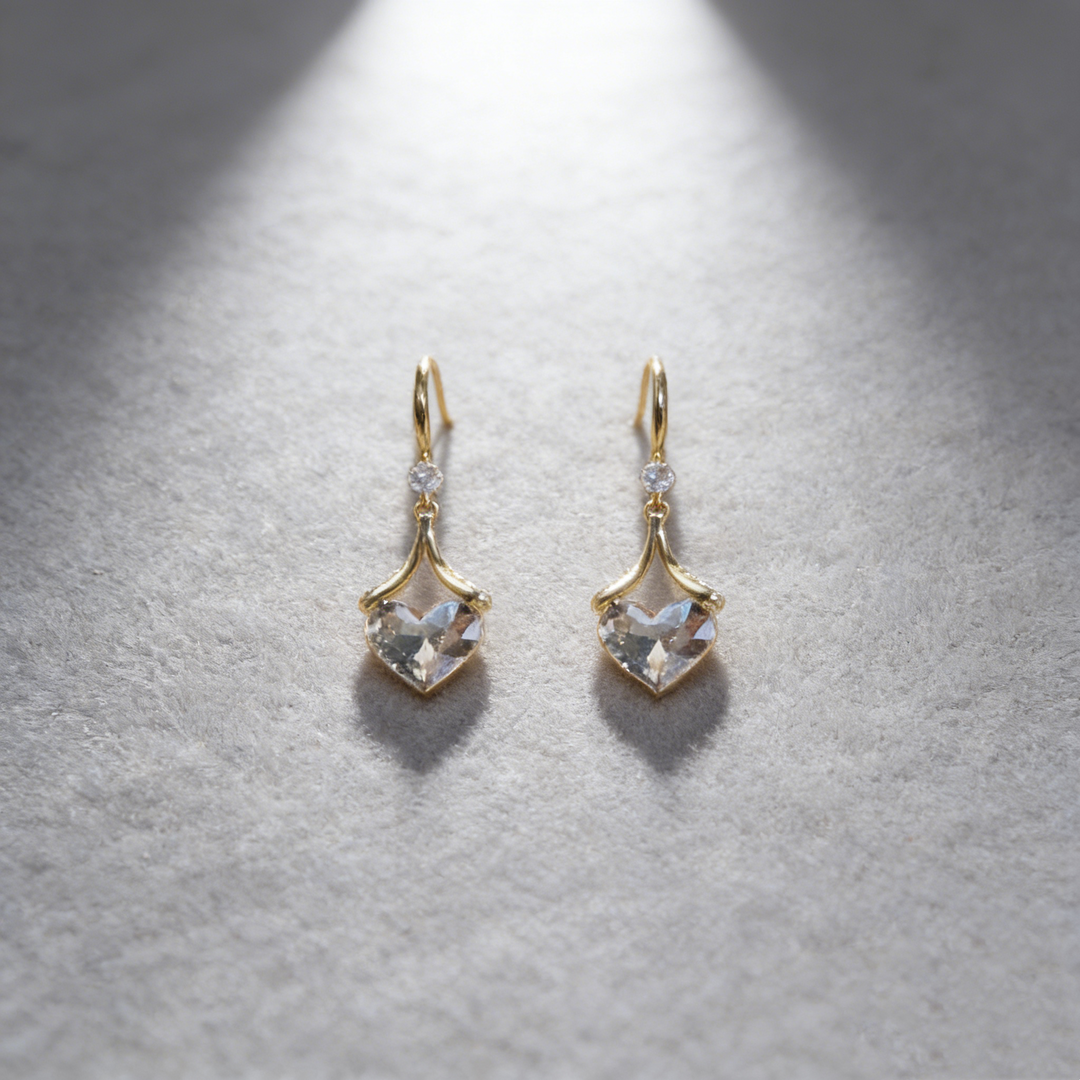 Natural Crystal Heart Earrings